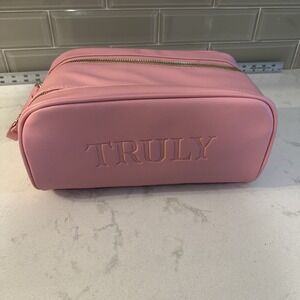 Truly Beauty Barbie signature vanity case NWOT Pink Double Zipper Vegan Leather
